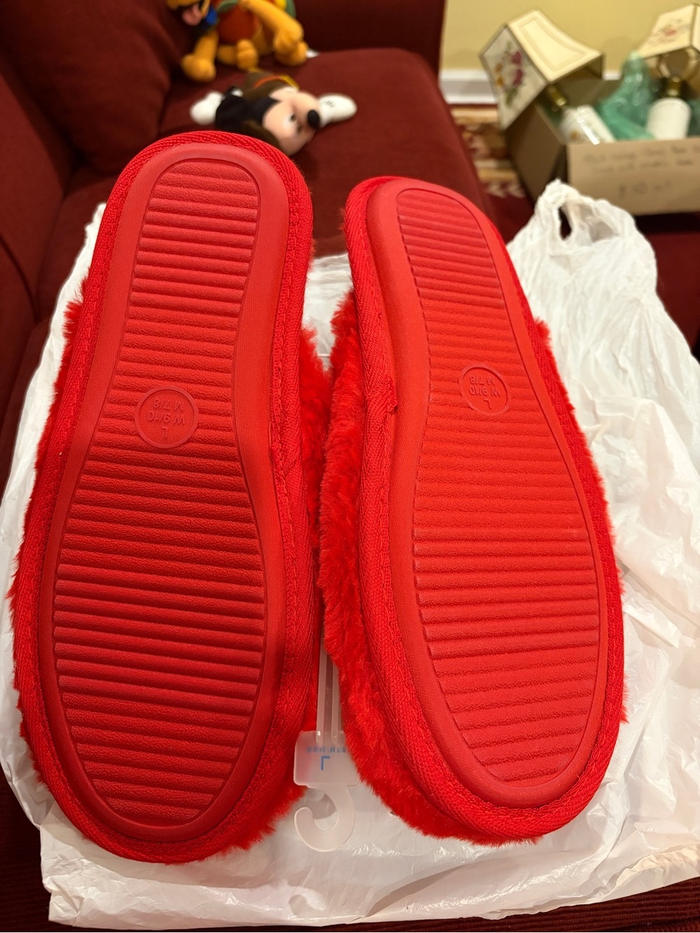 Red Fuzzy Target Slipper - Picture 2 of 3